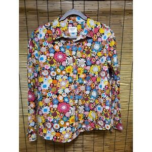 Tunevuse Size L Button Down Shirt Floral Sunflower Print 100% Cotton Multi Color